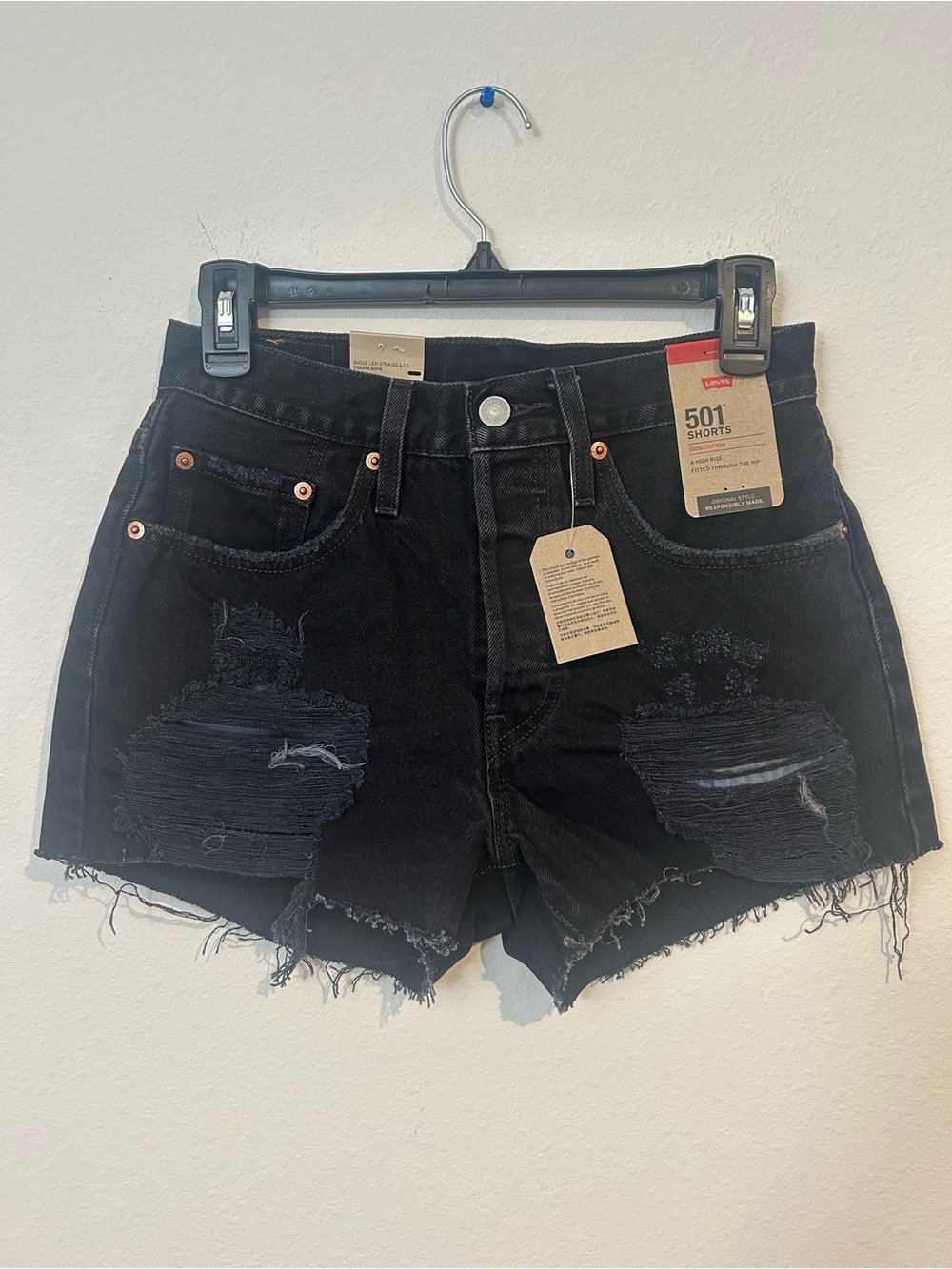 Levi's Black Distressed 501 Cutoff Denim Shorts